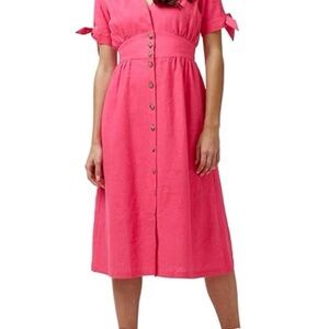 Buffalo David Bitton Mariposa Fuchsia Pink Button-Front Linen Blend Midi Dress M